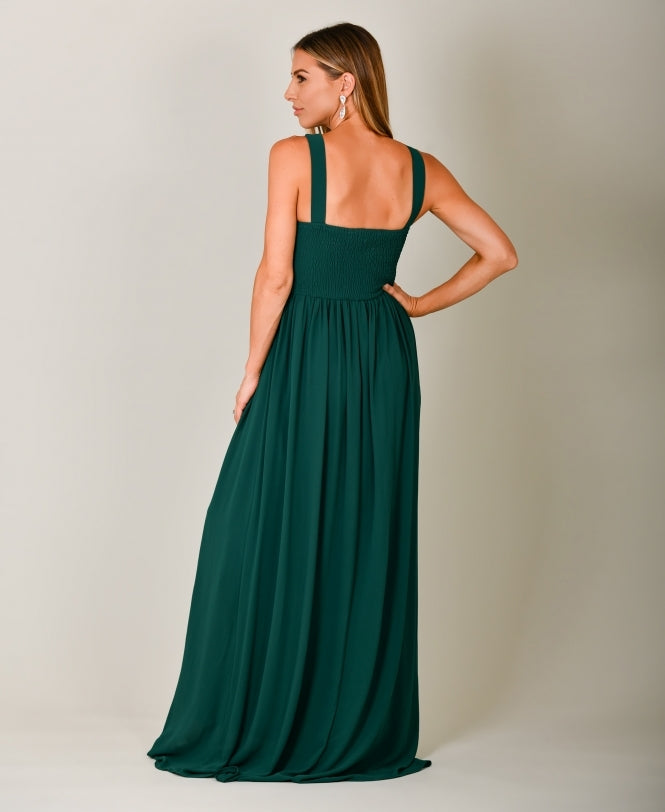 Diamante Neck Chiffon Maxi Dress Dark Green