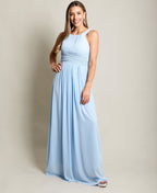 Pleated Front Chiffon Maxi Dress Aqua