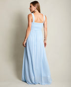 Pleated Front Chiffon Maxi Dress Aqua