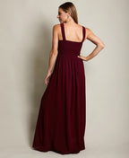 Pleated Front Chiffon Maxi Dress Wine