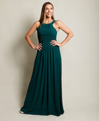 Pleated Front Chiffon Maxi Dress Dark Green