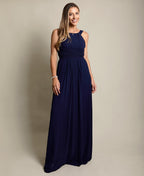 Pleated Front Chiffon Maxi Dress Navy
