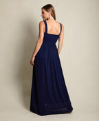 Pleated Front Chiffon Maxi Dress Navy