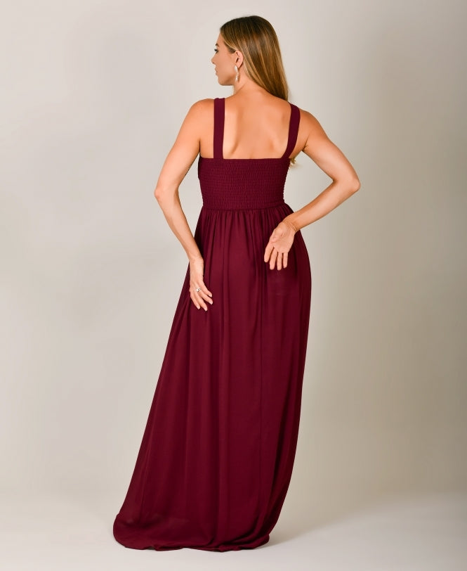 Diamante Neck Chiffon Maxi Dress Wine