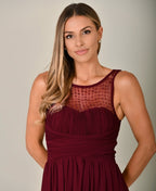 Gem & Mesh Front Chiffon Maxi Dress Wine