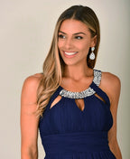 Diamante Neck Chiffon Maxi Dress Navy