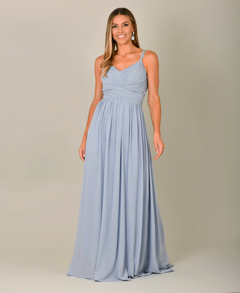 Strappy Crochet Back Chiffon Maxi Dress Dusty Blue