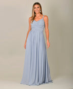 Strappy Crochet Back Chiffon Maxi Dress Dusty Blue