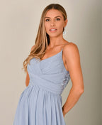 Strappy Crochet Back Chiffon Maxi Dress Dusty Blue