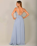 Strappy Crochet Back Chiffon Maxi Dress Dusty Blue