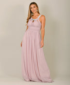 Diamante Neck Chiffon Maxi Dress Taupe