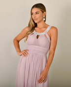 Diamante Neck Chiffon Maxi Dress Taupe