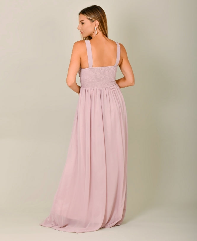 Diamante Neck Chiffon Maxi Dress Taupe