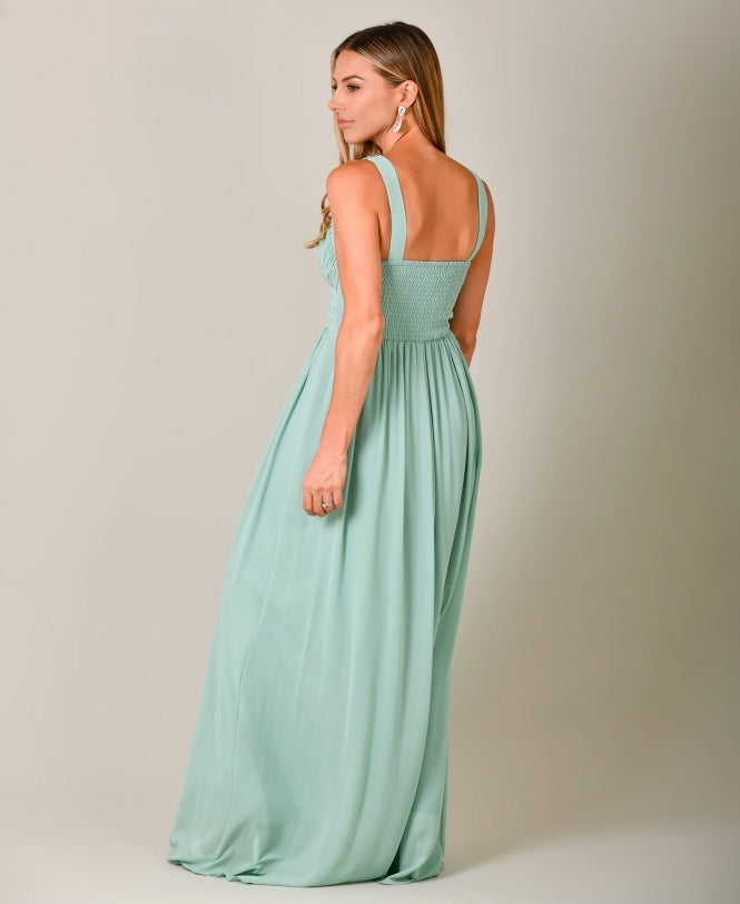 Diamante Neck Chiffon Maxi Dress Sage Green