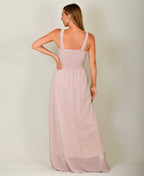 Gem & Mesh Front Chiffon Maxi Dress Taupe