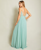 Strappy Crochet Back Chiffon Maxi Dress Sage Green