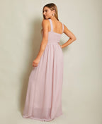 Pleated Front Chiffon Maxi Dress Taupe