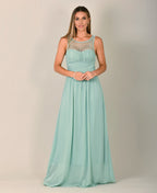 Gem & Mesh Front Chiffon Maxi Dress Sage Green