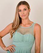 Gem & Mesh Front Chiffon Maxi Dress Sage Green