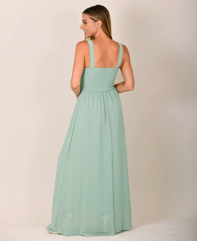 Gem & Mesh Front Chiffon Maxi Dress Sage Green