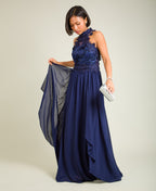 Lace Halterneck Maxi Dress Navy