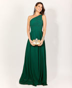 One Shoulder Chiffon Maxi Bridesmaid Dress Dark Green