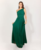 One Shoulder Chiffon Maxi Bridesmaid Dress Dark Green