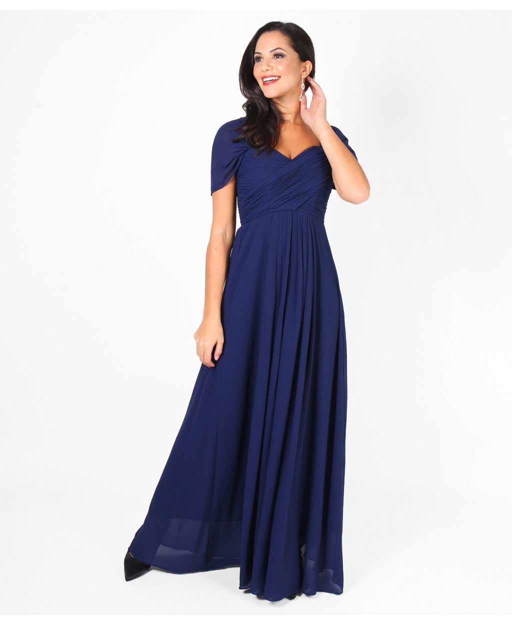 Cap Sleeve Off Shoulder Bridesmaid Dress Navy