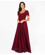 Cap Sleeve Off Shoulder Bridesmaid Dress Wine