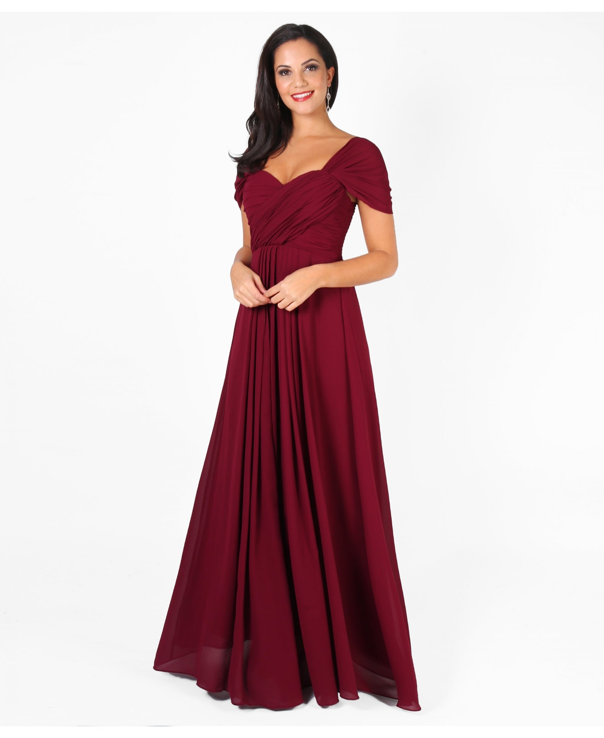 Cap Sleeve Off Shoulder Bridesmaid Dress Wine