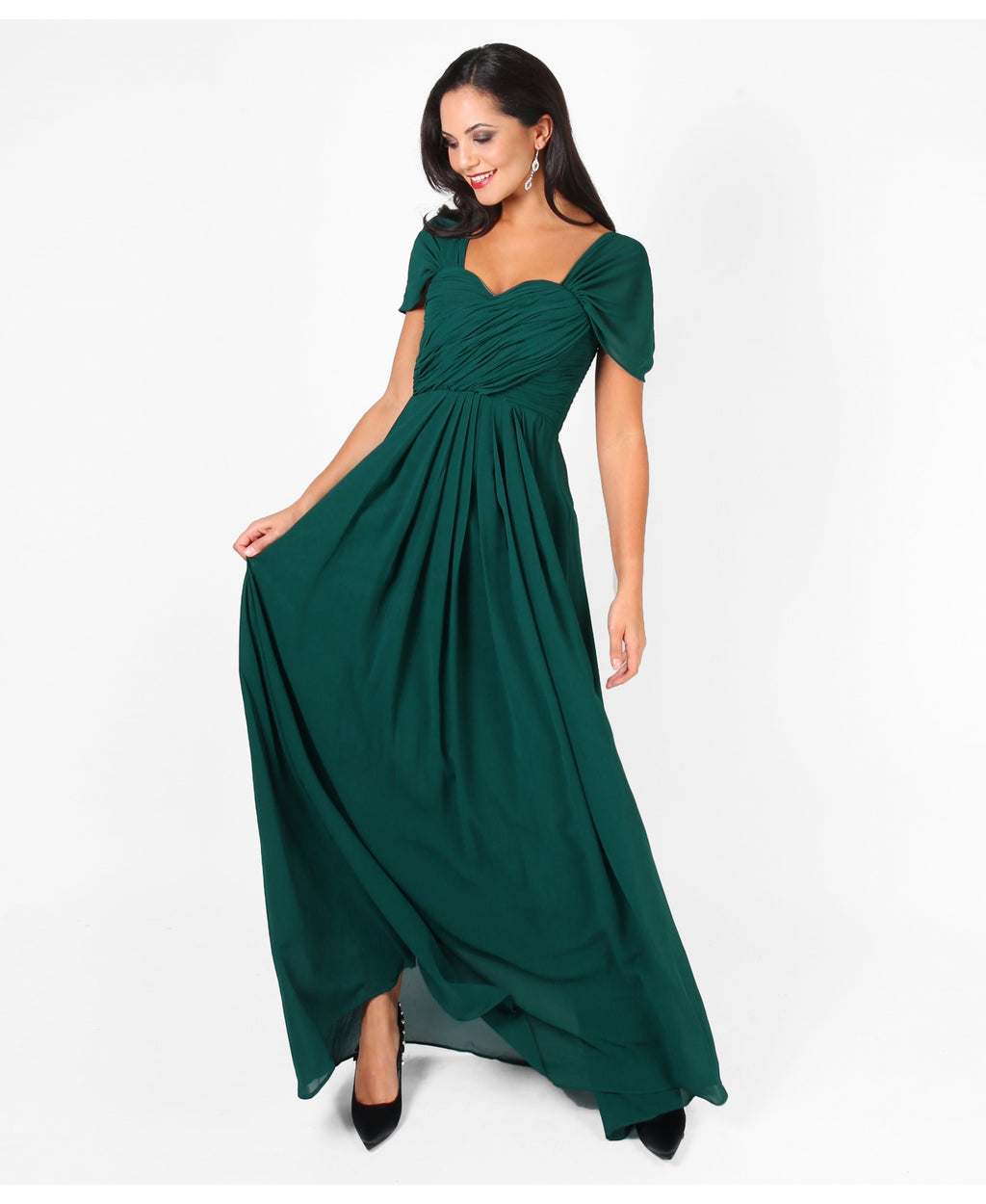 Cap Sleeve Off Shoulder Bridesmaid Dress Dark Green