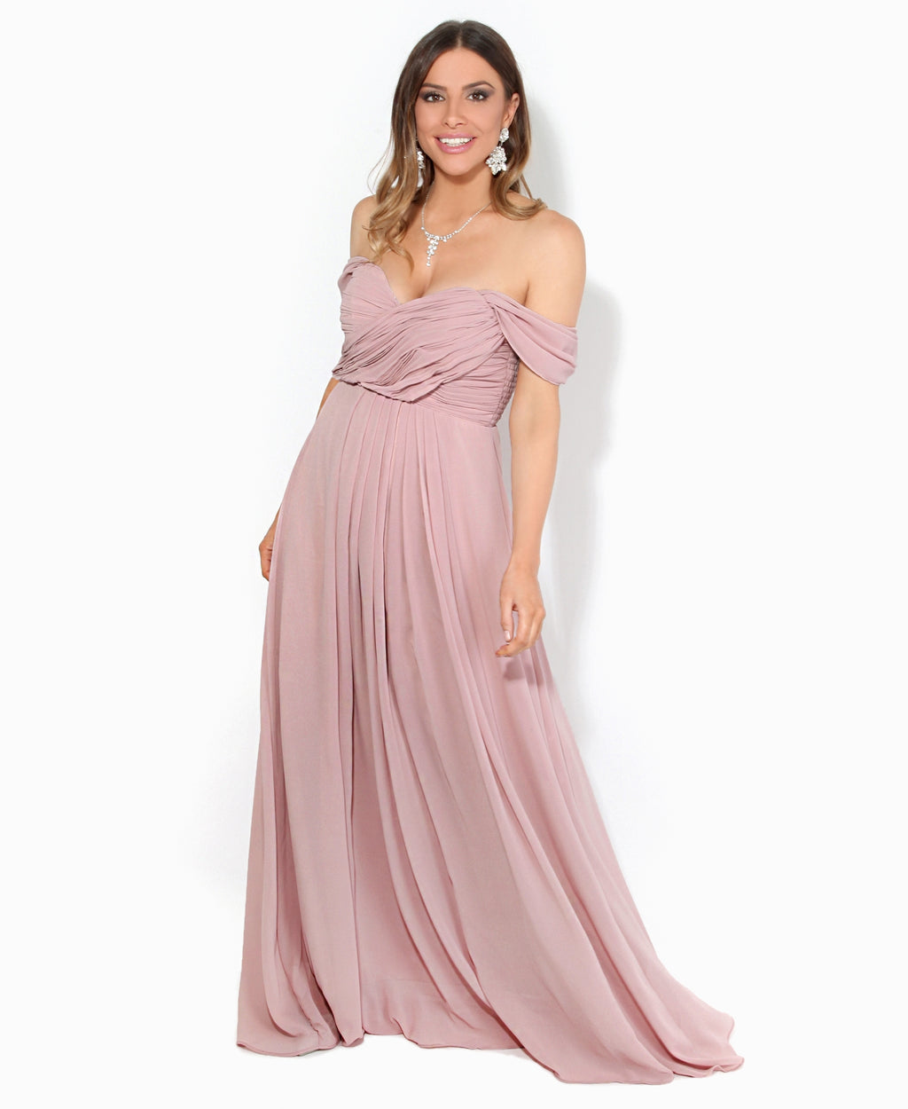 Cap Sleeve Off Shoulder Bridesmaid Dress Taupe