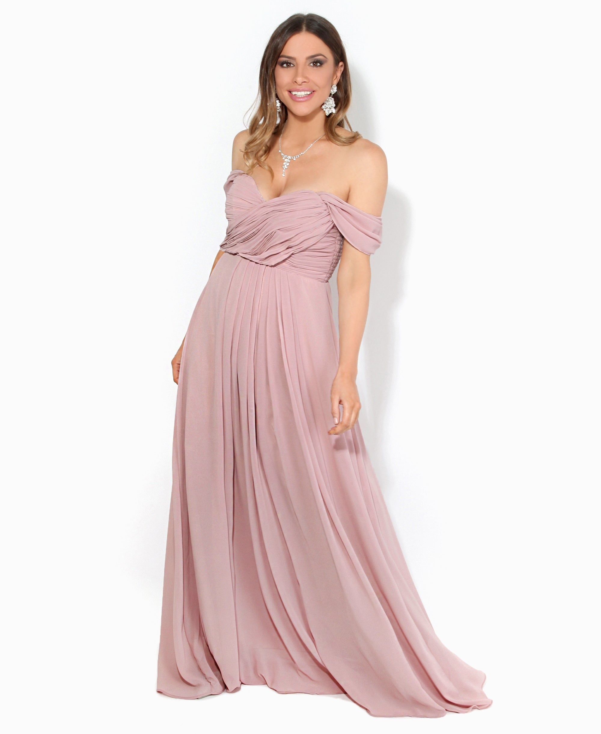 Cap Sleeve Off Shoulder Bridesmaid Dress Taupe