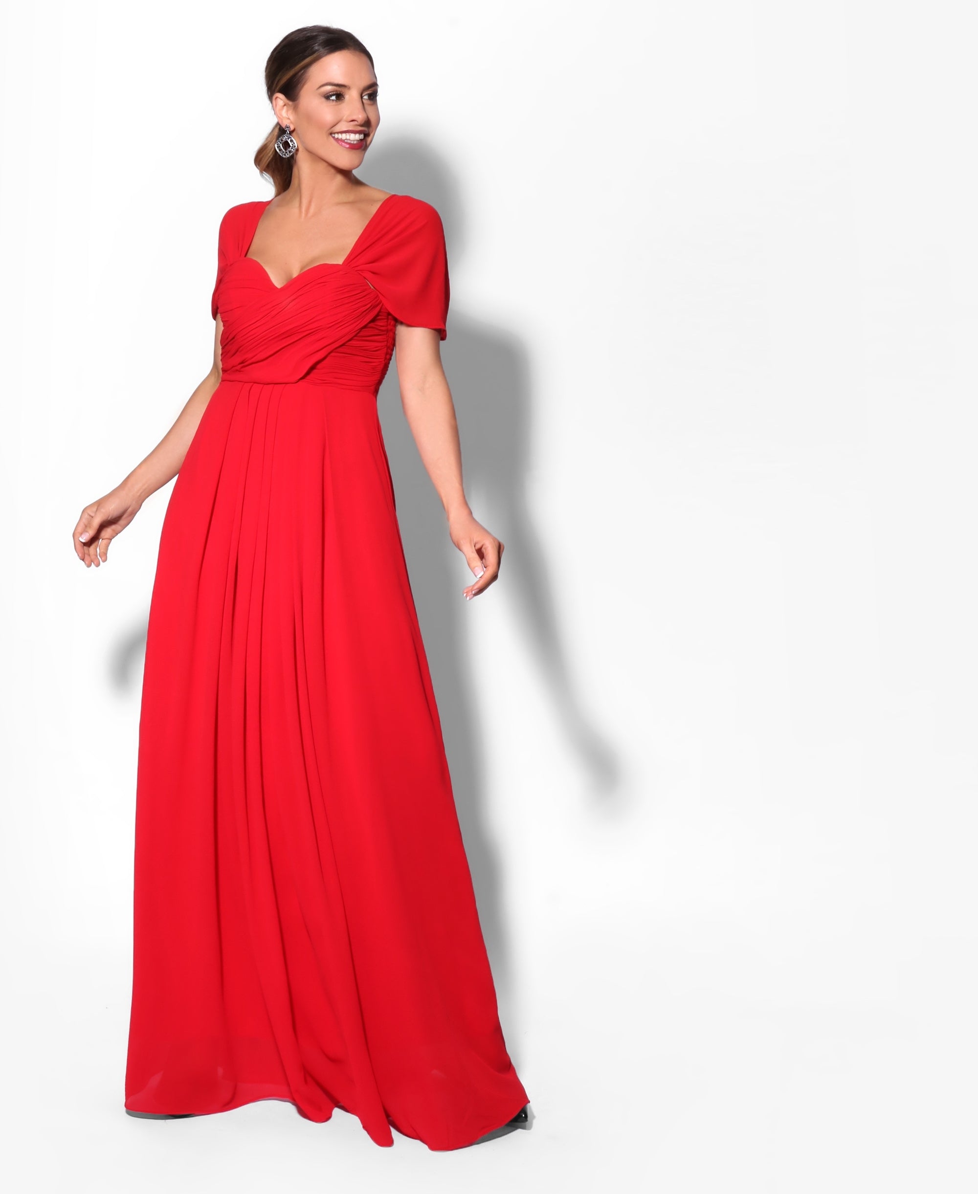 Cap Sleeve Off Shoulder Bridesmaid Dress Red