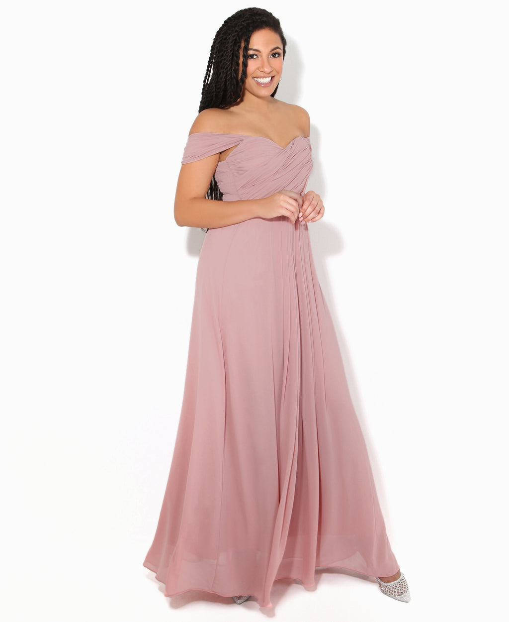 Cap Sleeve Off Shoulder Bridesmaid Dress Dark Pink