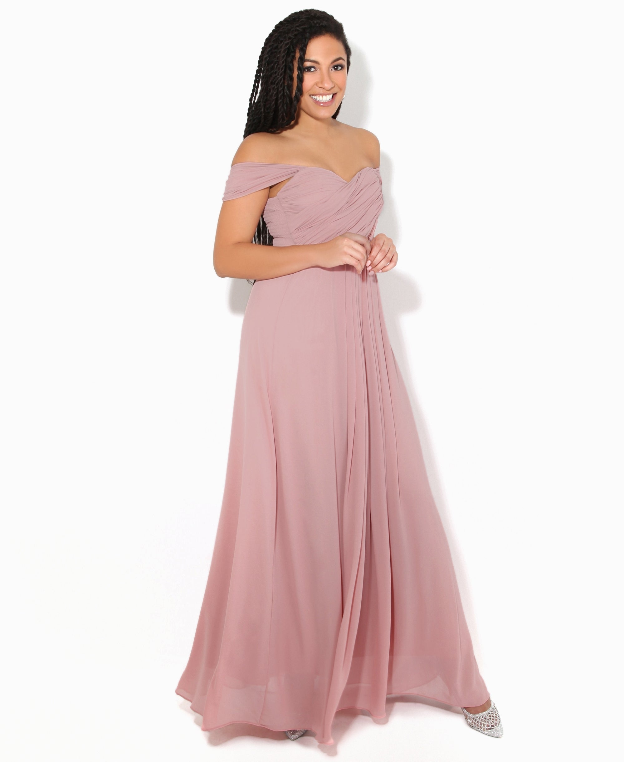 Cap Sleeve Off Shoulder Bridesmaid Dress Dark Pink