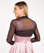 Ruched Long Sleeve Mesh Shrug Pink (Glitter)