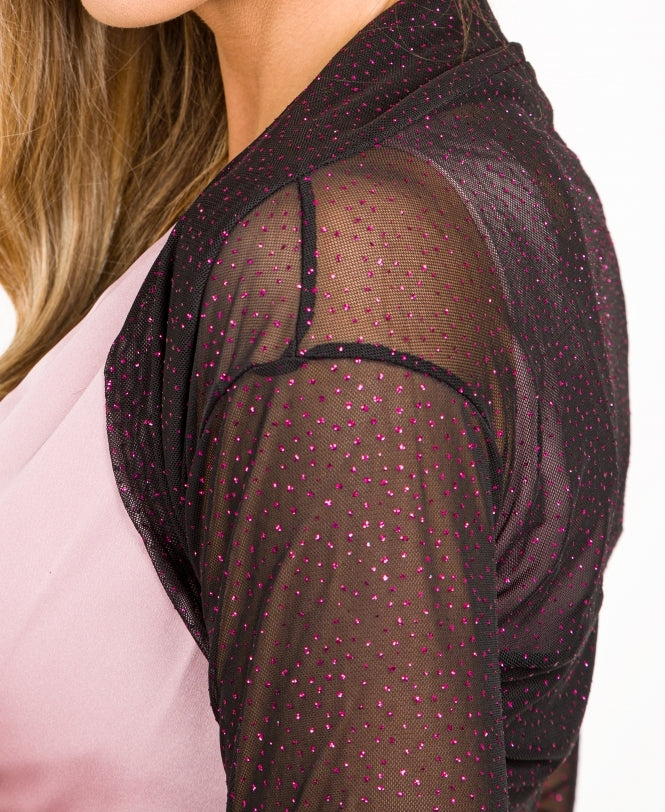 Ruched Long Sleeve Mesh Shrug Pink (Glitter)