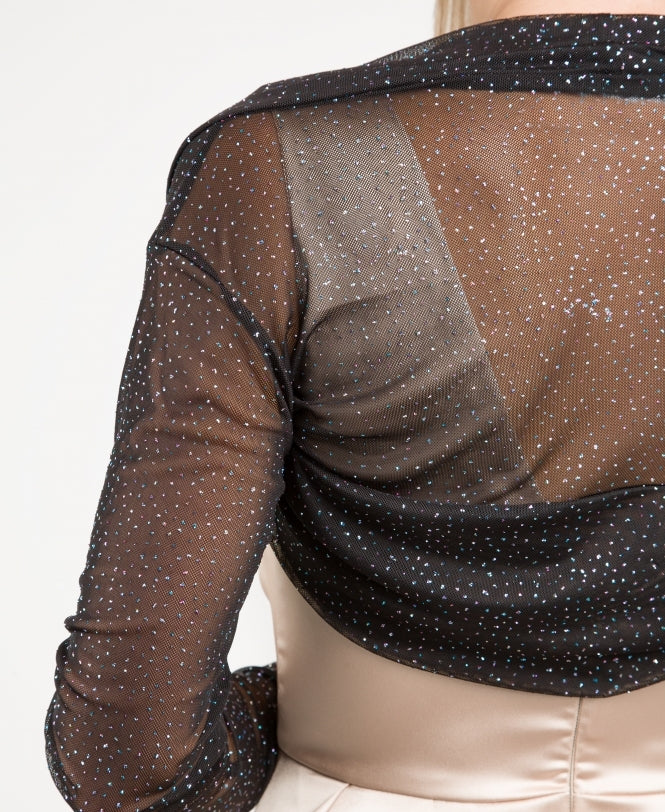 Ruched Long Sleeve Mesh Shrug Multicolour (Glitter)