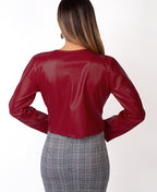 PU Cropped Open Style Jacket Dark Red