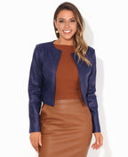 PU Cropped Open Style Jacket Navy