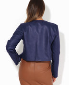 PU Cropped Open Style Jacket Navy