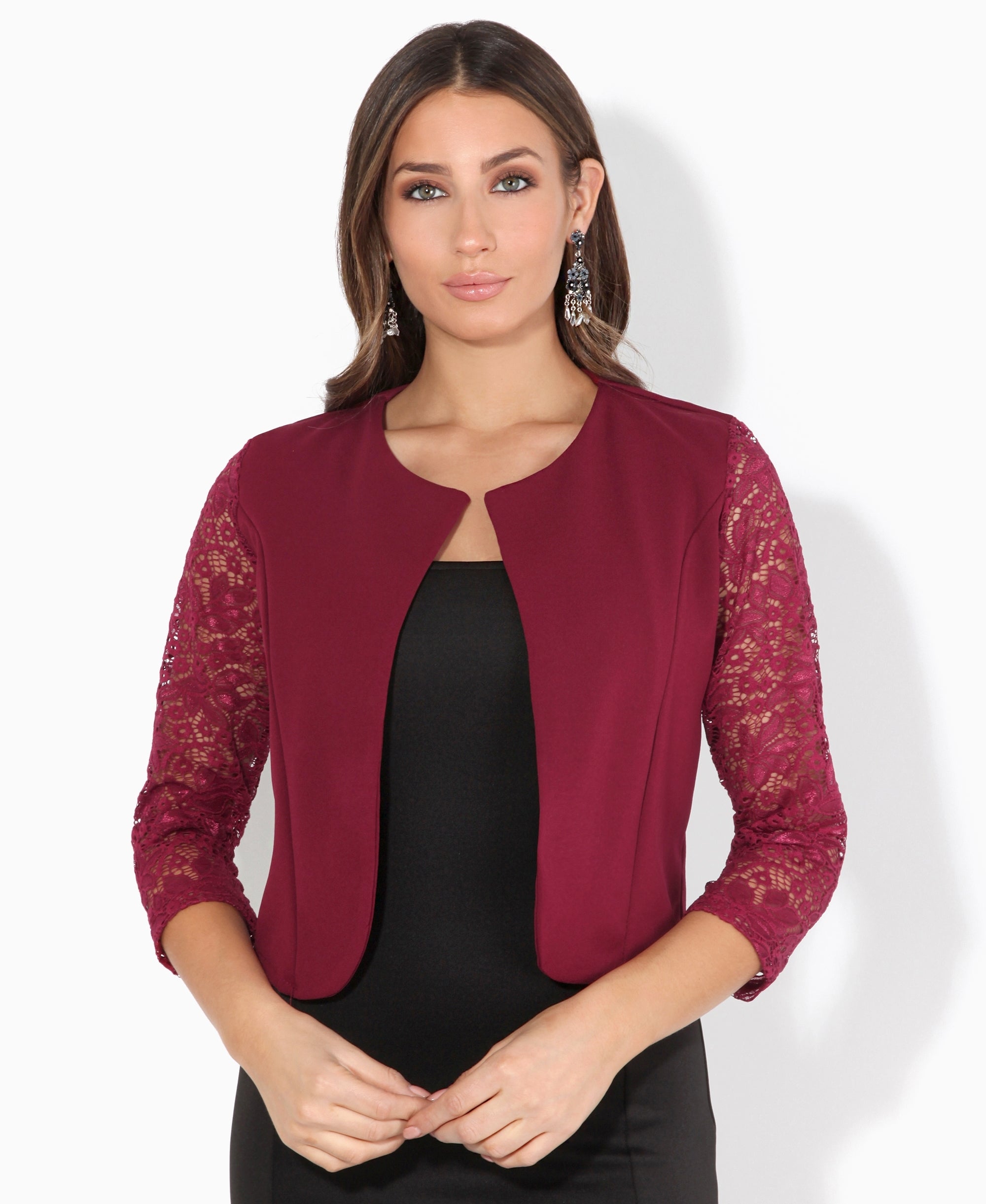 Lace Sleeve Cropped Evening Shrug Wine