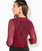 3/4 Sleeve Lace Back Shrug Wine