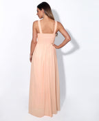 Pleated Front Chiffon Maxi Dress Pink