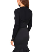 Lace Trim Cropped Cardigan Shrug Black