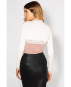 Lace Trim Cropped Cardigan Shrug Cream