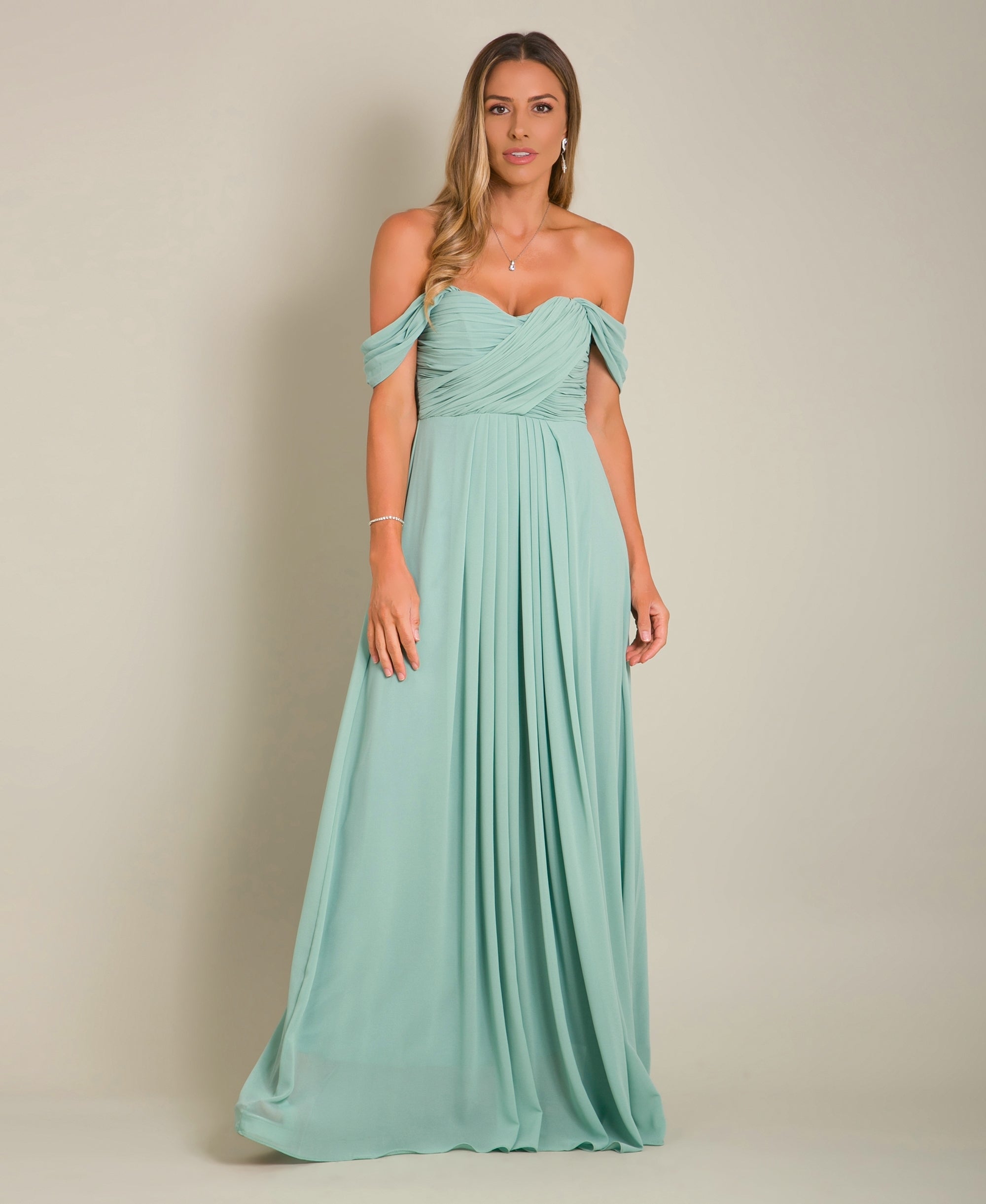 Cap Sleeve Off Shoulder Bridesmaid Dress Sage Green