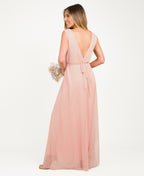 V-Neck Occasion Mesh Maxi Dress Dusty Pink