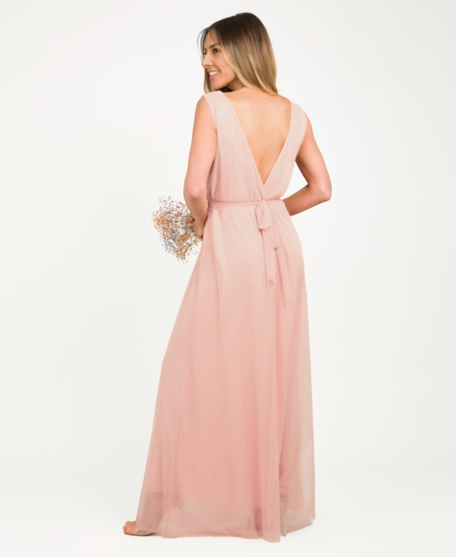 V-Neck Occasion Mesh Maxi Dress Dusty Pink